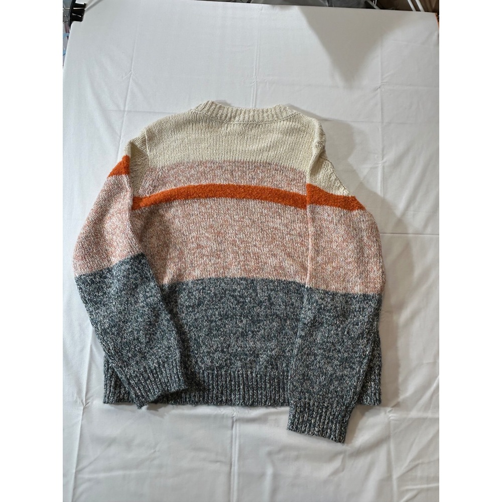 Lou & Grey for LOFT Colorblock Crewneck Sweater Large Orange Grey Cream Knit